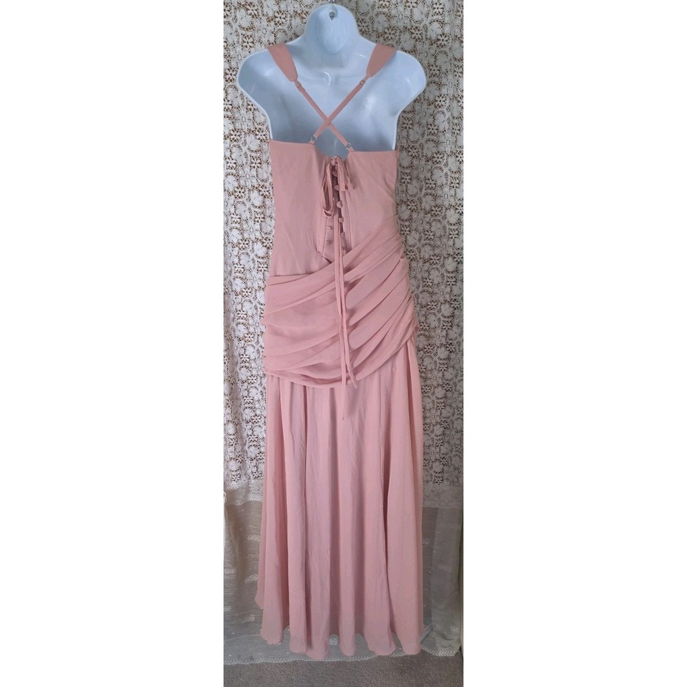 Pink Chiffon Maxi Dress 8 Corset Sleeveless Adjustable Straps Ruched Flowy NWOT - Picture 6 of 8